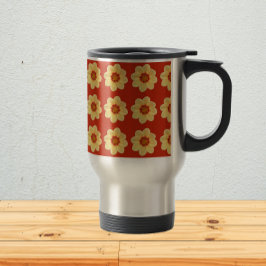 Taza De Viaje Patrón floral Dahlia amarillo en rojo