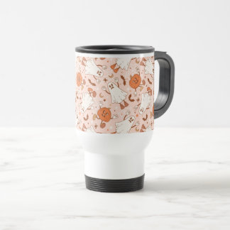 Taza De Viaje Patrón Fun Retro Ghost & Jack-O-Lantern