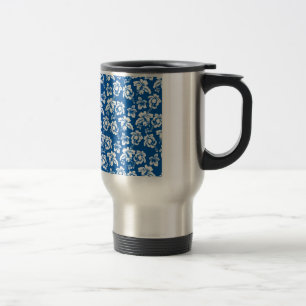 Taza De Viaje Patrón hawiano de flores azules