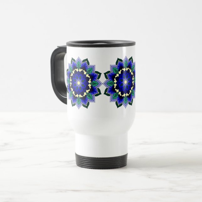 Taza De Viaje Patrón Mandala 02 en azul oscuro (Anverso izquierdo)