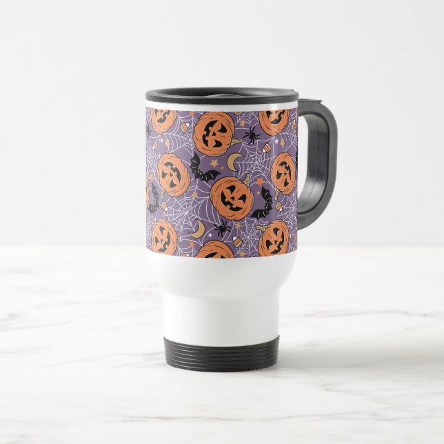 Taza De Viaje Patrón morado de Halloween de Jack-O-Lantern (Anverso derecho)