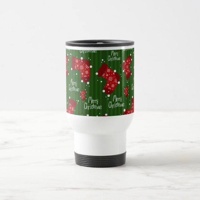 Taza De Viaje Patrón navideño rojo blanco y verde (Centro)