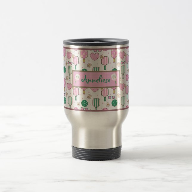 Taza De Viaje Patrón rosa y verde personalizado del baloncesto (Centro)