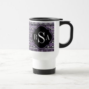 Taza De Viaje Patrón tribal negro morado monogramado
