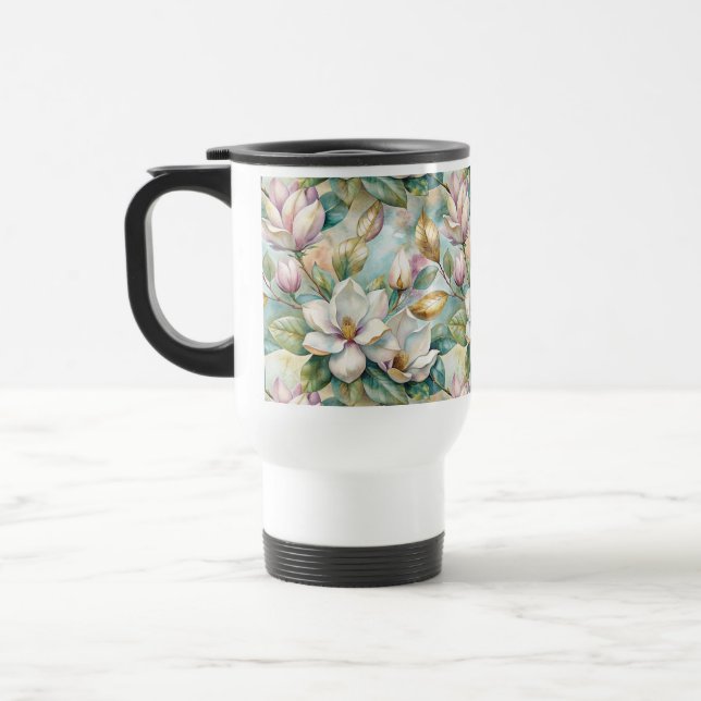 Taza De Viaje Pattern Elegant Magnolia Flowers (Izquierda)