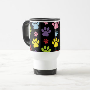 Taza De Viaje Paws coloridos, Patrón de pata, Impresiones de pat