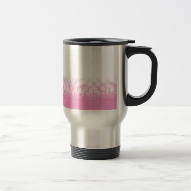 Taza De Viaje Paws Rosados Y Blancos Con Fondo De Prensa (Derecha)