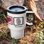 Taza De Viaje Peace Love Forensics<br><div class="desc">A peace sign,  heart,  and a fingerprint that serves as forensic evidence. Great gift for a forensic scientist or detective.</div>