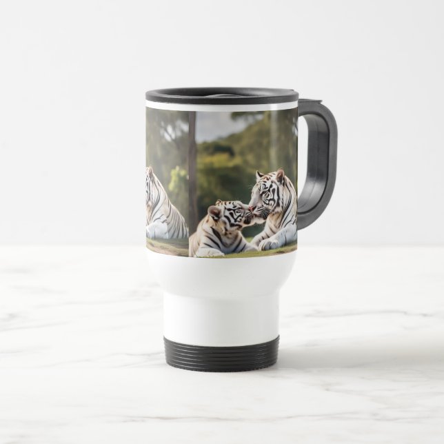Taza De Viaje Peaceful Pair – White Tigers (Anverso derecho)
