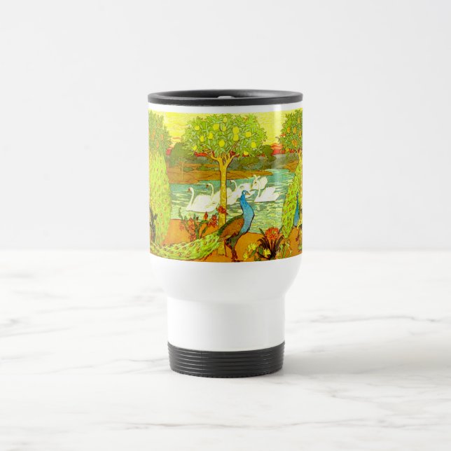Taza De Viaje Peacocks y cisnes de estilo Art Nouveau (Centro)