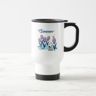 Taza De Viaje Peanus Snoopy & Woodstock Flower   Añadir su nombr