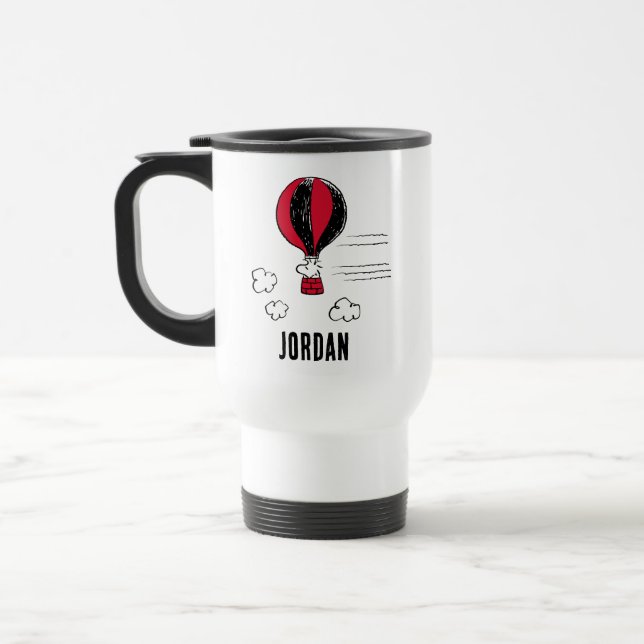 Taza De Viaje PEANUTS | Patrón rojo y negro | Añadir su nombre (Izquierda)