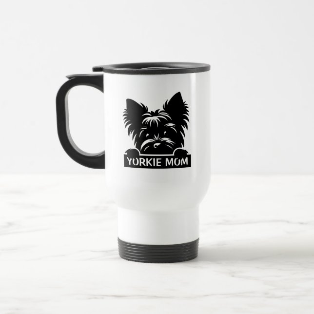 Taza De Viaje Peeking Yorkie Black Silhouette Yorkie Mom (Izquierda)