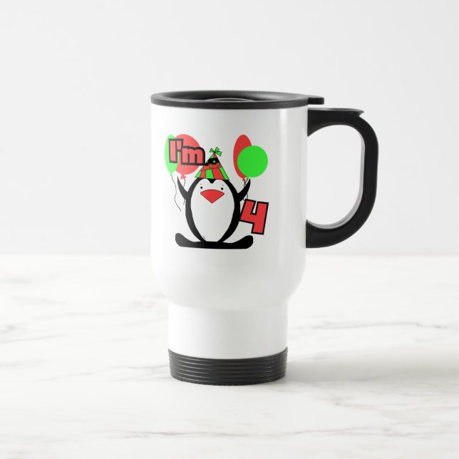 Taza De Viaje Penguin: Tengo 4 camisetas y regalos de cumpleaños (Derecha)