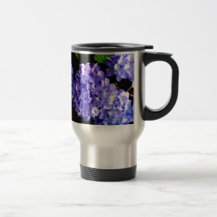 Taza De Viaje Periwinkle hidrangeas flor azul púrpura floral