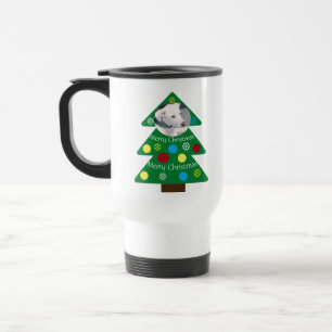 Taza De Viaje Perro blanco lindo árbol de Navidad colorido Añadi