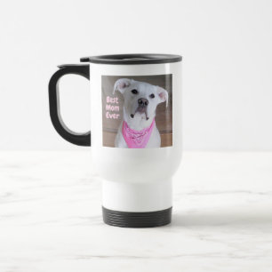 Taza De Viaje Perro blanco lindo vestido con bufanda rosada mejo