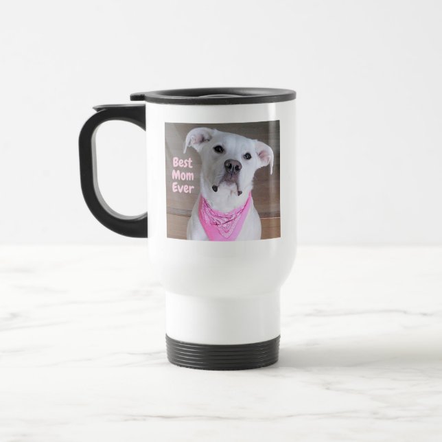 Taza De Viaje Perro blanco lindo vestido con bufanda rosada mejo (Izquierda)