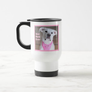 Taza De Viaje Perro blanco lindo vestido con bufanda rosada mejo