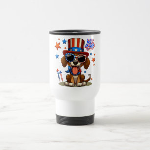 Taza De Viaje Perro/cachorro lindo, patriótico, 4 de julio