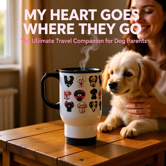 Taza De Viaje Perro de San Valentín | amantes del perro | (Cute Valentine Poodle Dogs Pattern – Heart Puppy Travel Mug)