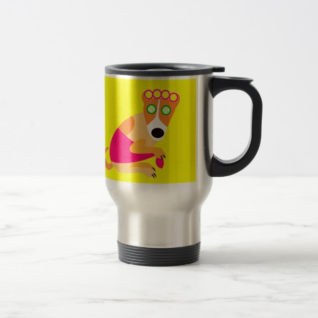 Taza De Viaje Perro divertido del balneario en bigudíes (Derecha)
