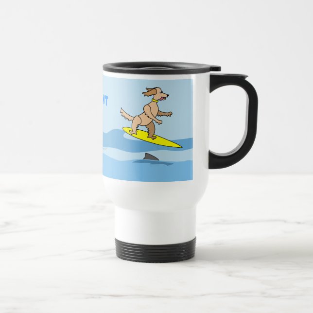 Taza De Viaje Perro que practica surf y ondas del dibujo animado (Derecha)