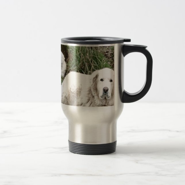 Taza De Viaje Perro y perrito de los grandes Pirineos (Derecha)