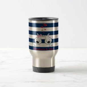 Taza De Viaje Perros Adorables Enamorados en Rayas-Personalizada