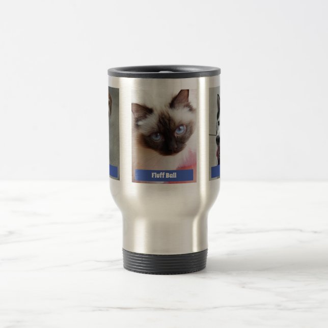 Taza De Viaje Personaliza 3 fotos y nombres Mascotas / azul (Centro)