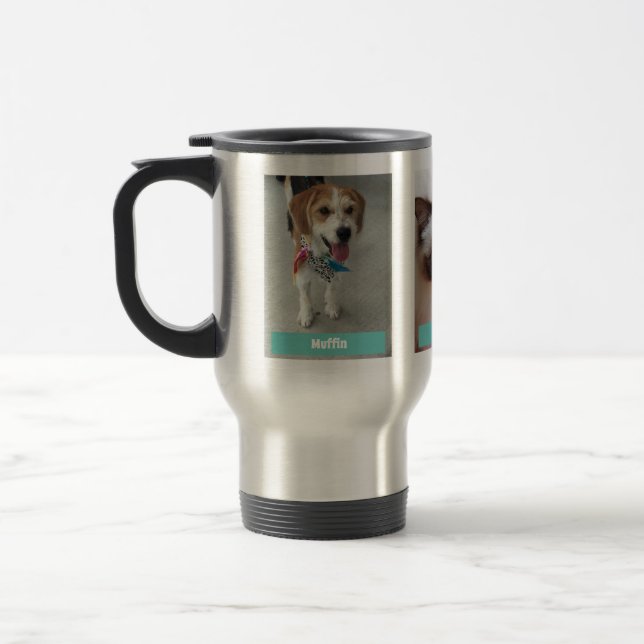 Taza De Viaje Personaliza 3 fotos y nombres Mascotas / Verde azu (Izquierda)