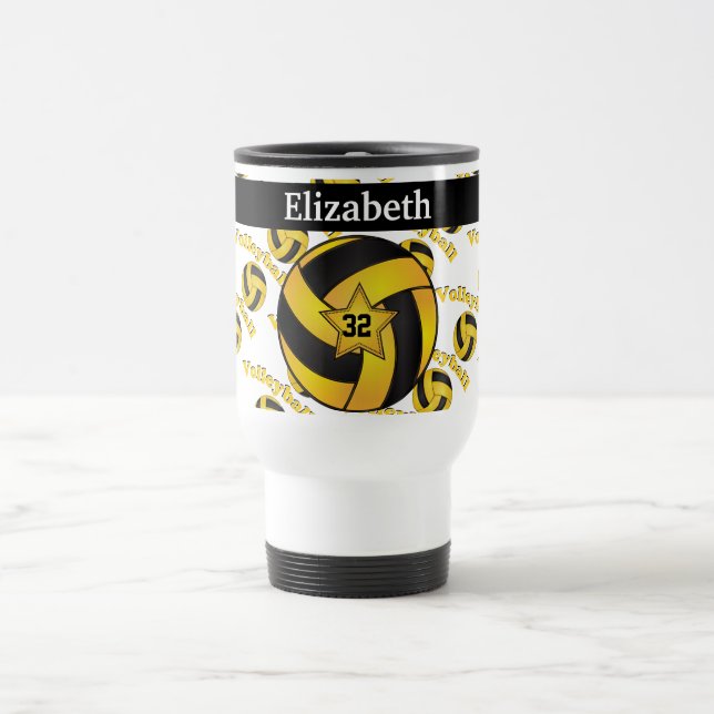 Taza De Viaje Personaliza el voleibol amarillo brillante (Centro)
