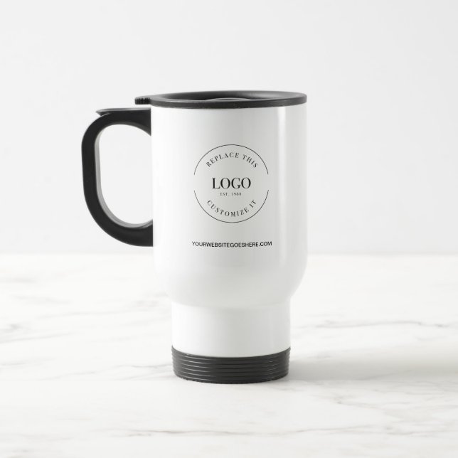 Taza De Viaje Personalizable Gran logotipo simple con sitio web (Izquierda)