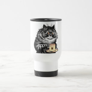 Taza De Viaje Personalizable inicial, gato del café de Lover, Lo