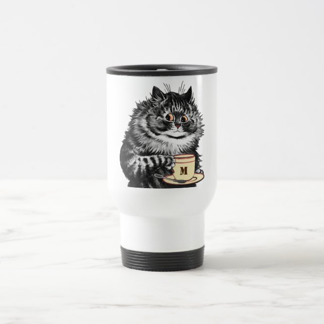 Taza De Viaje Personalizable inicial, gato del café de Lover, Lo (Centro)