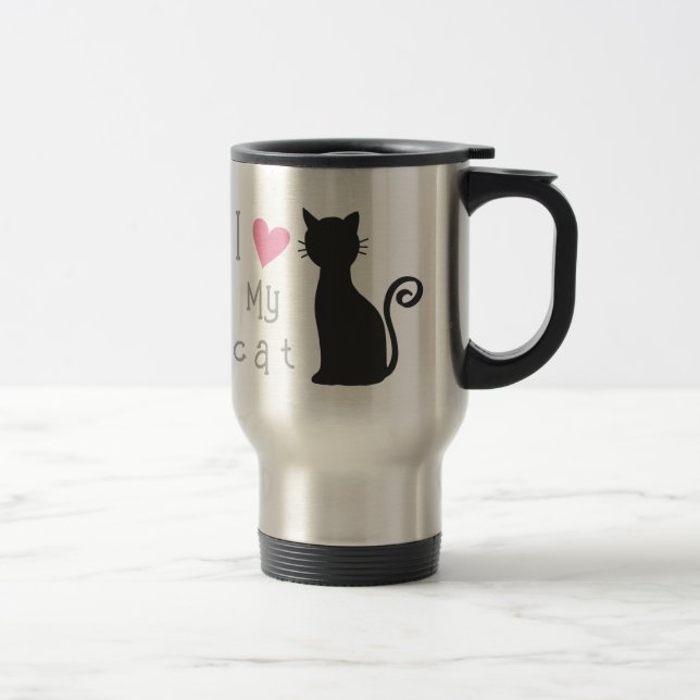 Taza De Viaje Personalizable lindo gato negro con bonito corazón (Derecha)