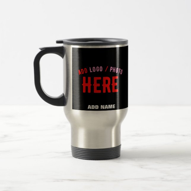TAZA DE VIAJE PERSONALIZABLE MODERNO ESTILO NEGRO VERIFICADO MAR (Izquierda)