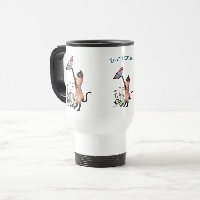 Taza De Viaje Personalización de la marea mariposa gata siamesa (Anverso izquierdo)