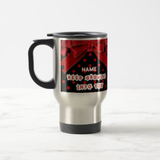 Taza de viaje personalizada de lunares rojos