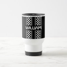 Taza De Viaje Personalizado Blanco Y Negro Huelga De Carrera Aut