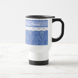 Taza De Viaje Personalizado Blue Periwinkles Polka Dots Faux Lac