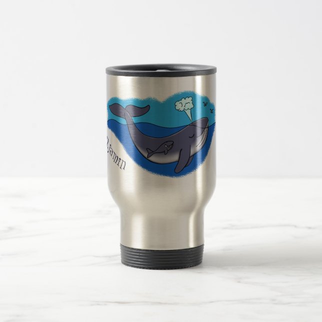 Taza De Viaje Personalizado caprichoso de ballenas y terneros (Centro)