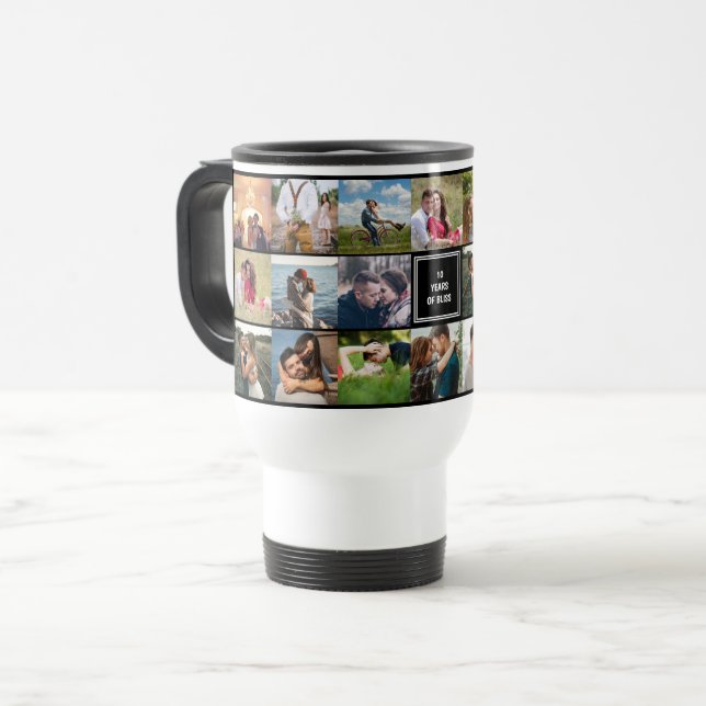 Taza De Viaje Personalizado Collage de fotos Aniversario boda (Anverso izquierdo)