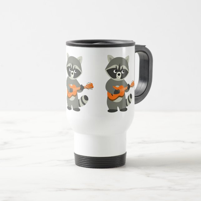 Taza De Viaje Personalizado Cute Raccoon tocando guitarra conmut (Anverso derecho)