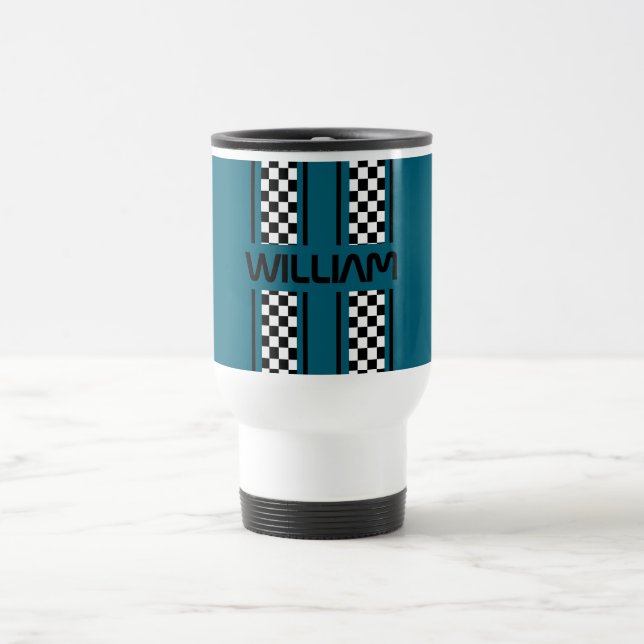Taza De Viaje Personalizado Dark Blue Black Auto Race Stripe (Centro)