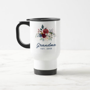 Taza De Viaje Personalizado de Abuela Floral Elegante Script