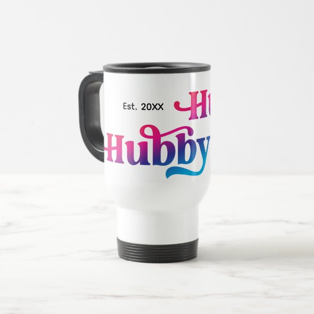 Taza De Viaje Personalizado de Aniversario de Pareja Hubby Boda  (Anverso izquierdo)