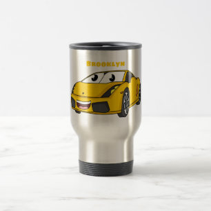 Taza De Viaje Personalizado de coche deportivo amarillo alegre