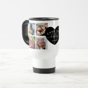 Taza De Viaje Personalizado de Collage de fotos negro elegante y