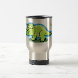 Taza De Viaje Personalizado de dinosaurios de triceratops verde
